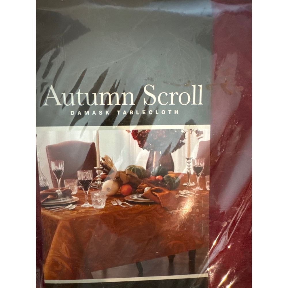 Town & Country Living Autumn Scroll Damask Tablecloth Wine 60x104 Oblong NEW